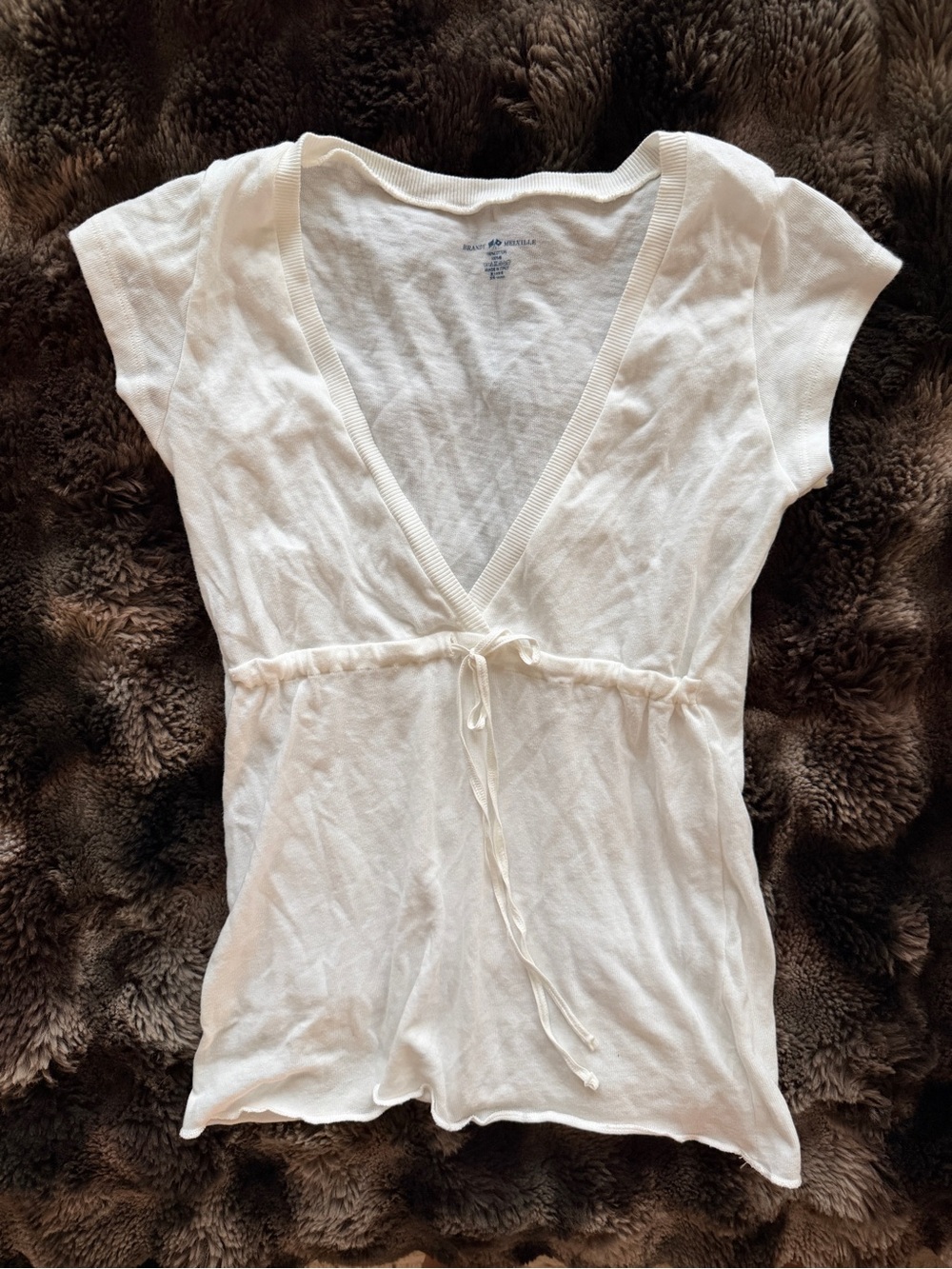 Brandy Melville White V-Neck Tie-Waist Tunic Top